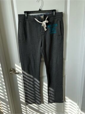 Hollister Charcoal Sweatpants with White Drawstring and Teal Logo